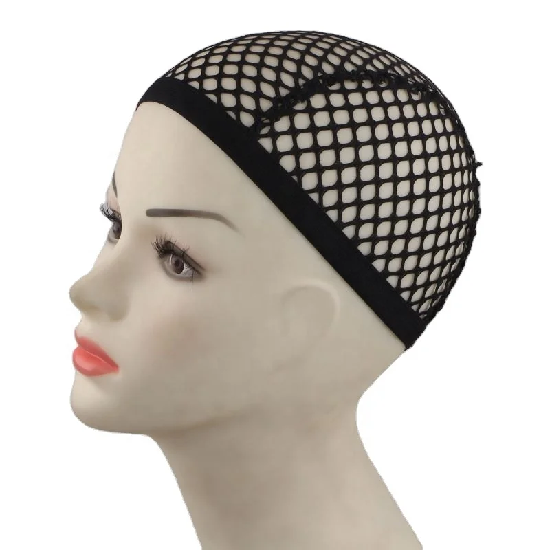 Black Braided Lace Net Wig Making Cap P-1603C Adjustable Elastic Mesh Dome Ventilated Hair Extension Tool 2packs