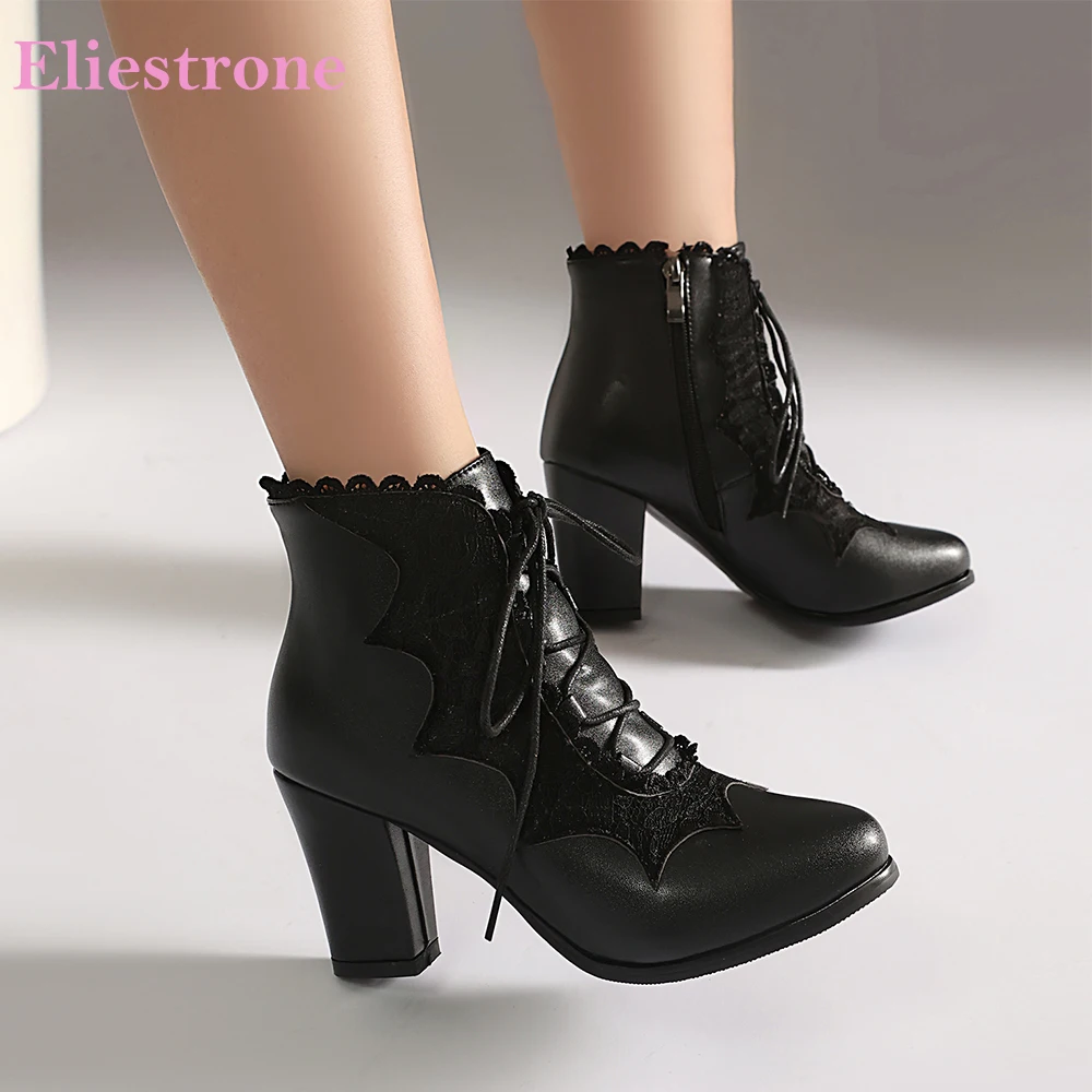 2026 Winter Comfort Women Ankle Booties Oversized High Block Heel Lady Party Shoes Large Plus Size 11 43 46 48 Non-slip