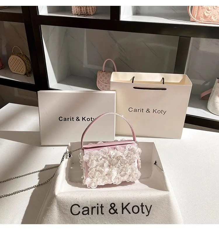 Fashion Appliques Floral Clutch Purse Wedding Party Banquet Bag Luxury Satin Square Bag Women Handbag Shoulder Crossbody Bag