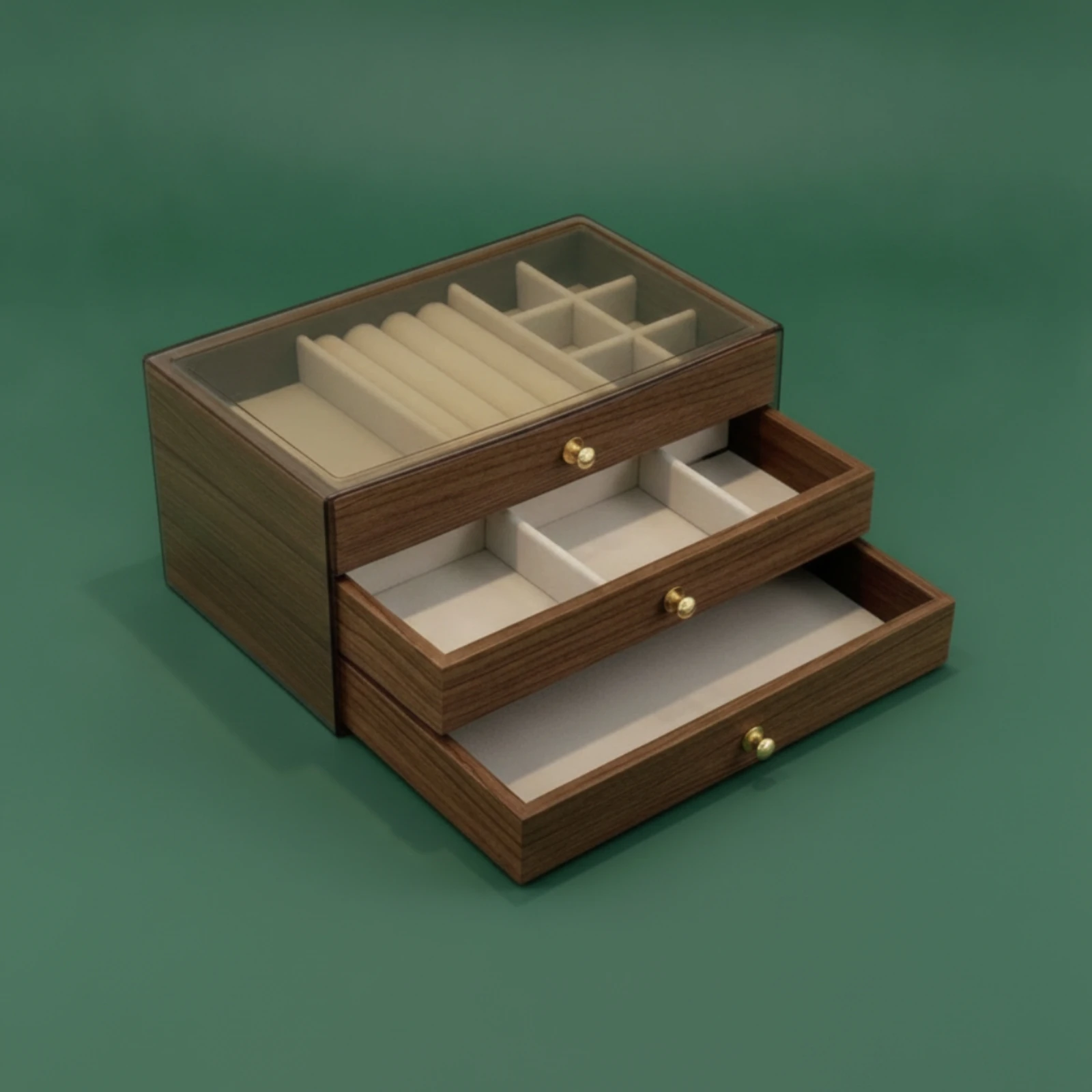 Jewelry Box with Drawers 3-Drawer Jewelry Box with Glass Lid Compact Clear for Women, Dresser, Vanity