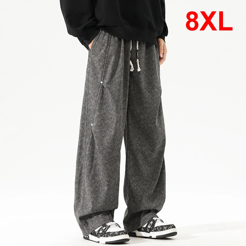 Vintage Straight Pants Men 8XL Plus Size Cargo Pants Fashion Casual Stretch Waist Trousers Big Size 8XL