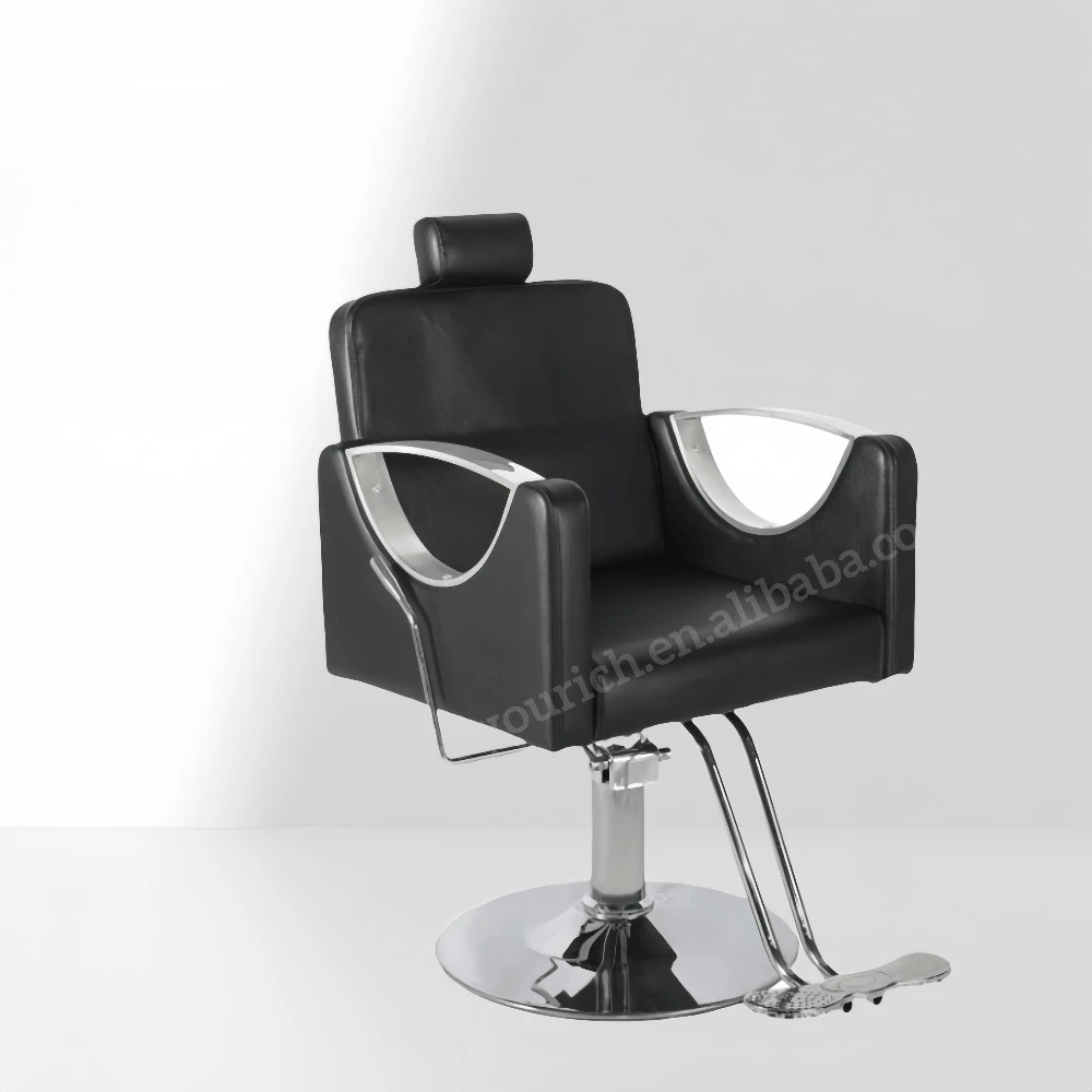 High Quality Black Barber Chair  Durable and Wear-resistant Salon Chair Half Moon Shaped Armrest Hydraulic Chair