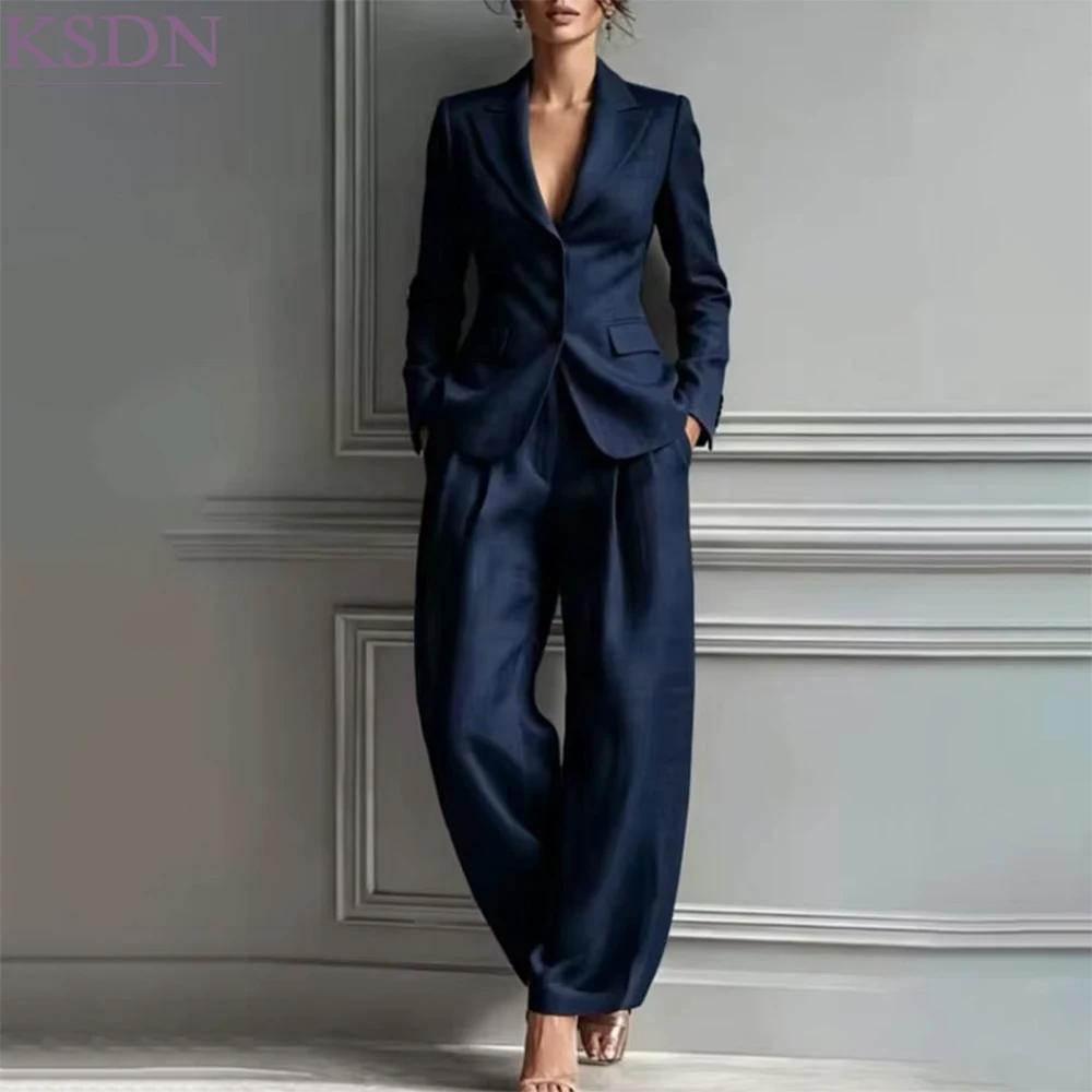 Customized Solid Color Women's Suits Fashion Single Breasted Peak Lapel Slim Fit 2 Piece Jacket Pants For Business