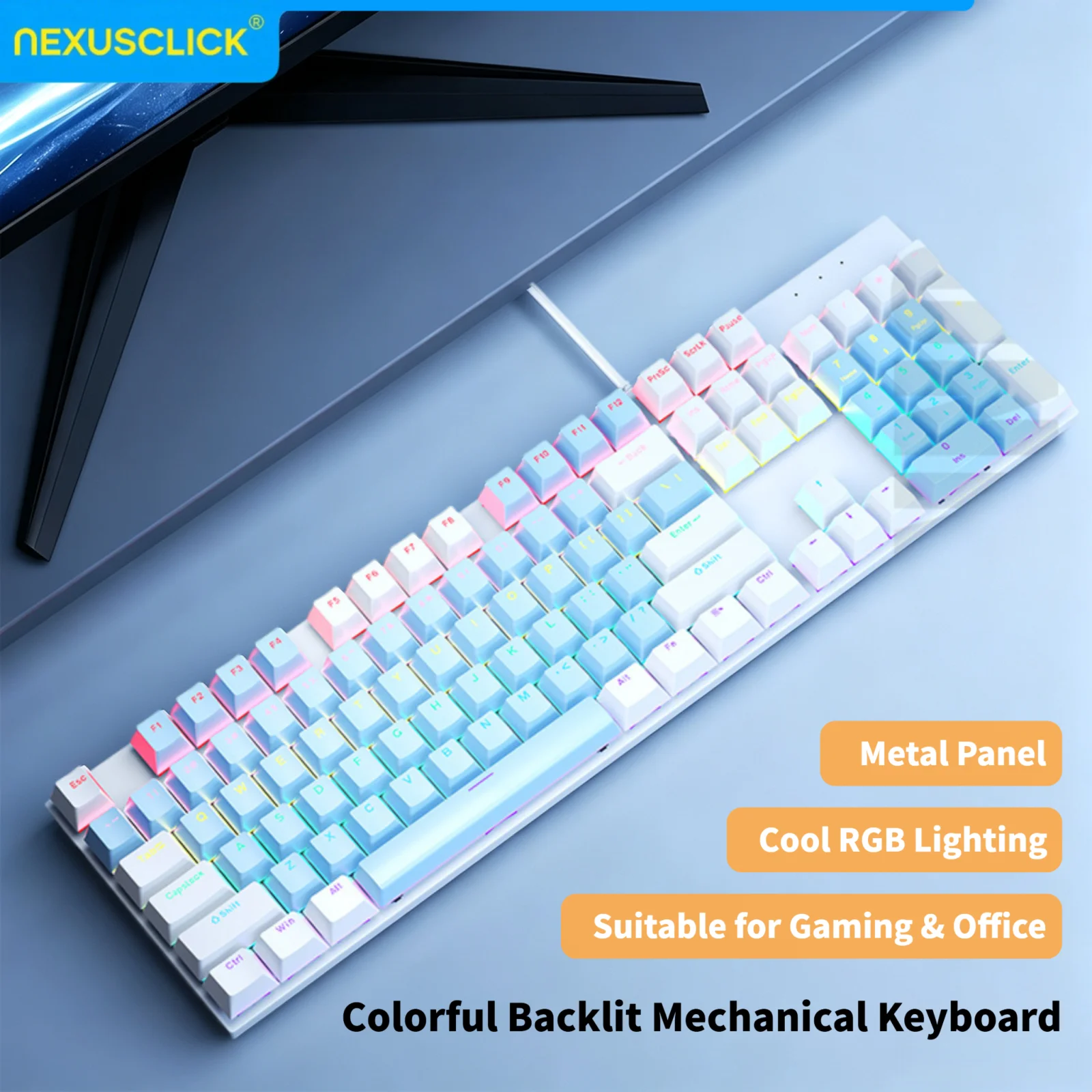 NEXUSCLICK K104 RGB Backlit Mechanical Keyboard,104 Keys Wired Gaming Keyboard Wear-resistant Keycap Plug and Play for Computer