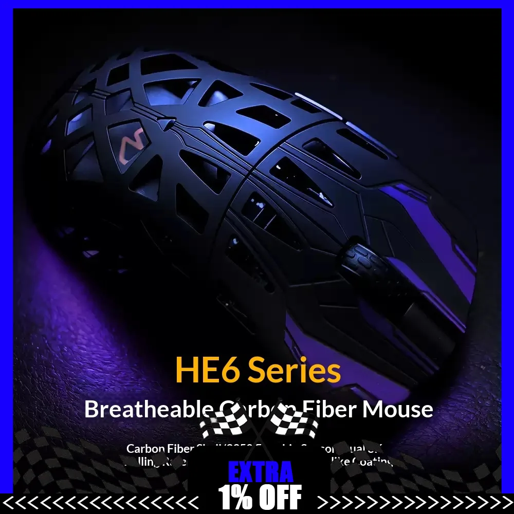 IROK HE6 Lightweight Carbon Fiber Wireless Gaming Mouse PAW3950 30000DPI 8K Polling Tri Mode