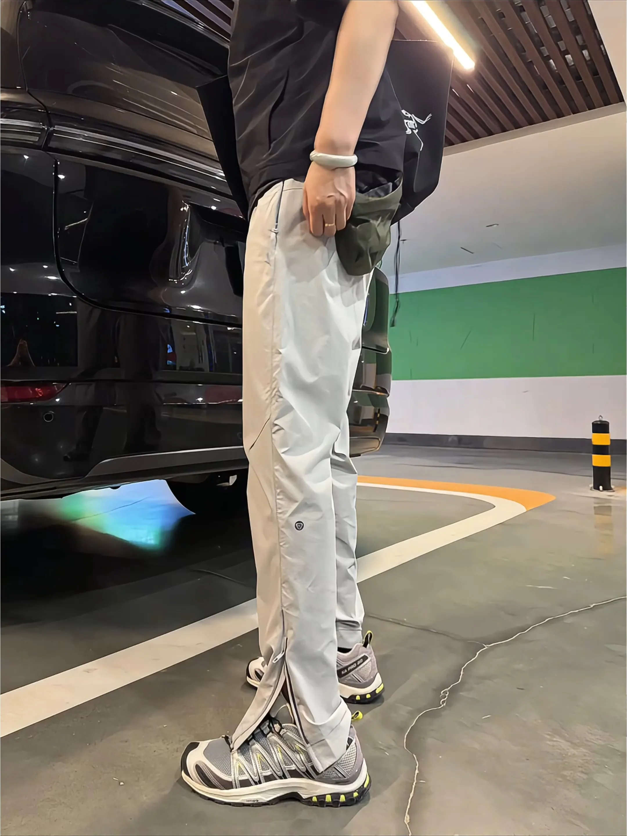 Khaki Soft  Climbing Pants Men's Thin Sport Trousers Zipper Slit Cone Shaped Workwear Ice Silk Quick Dry Casual Pants