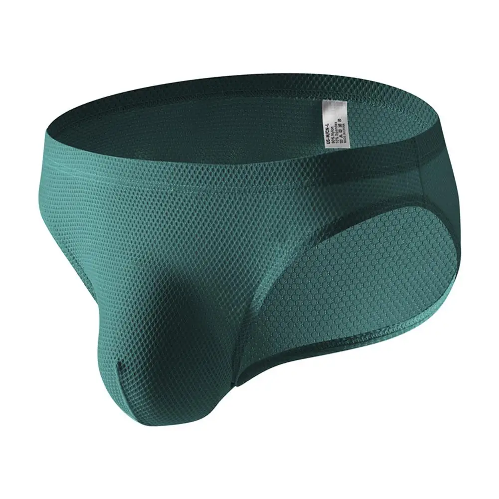 Elastic Nylon Fabric Men Sexy Underwear U Convex Pouch Ice Silk Underpants Breathable Briefs Summer Man Panties