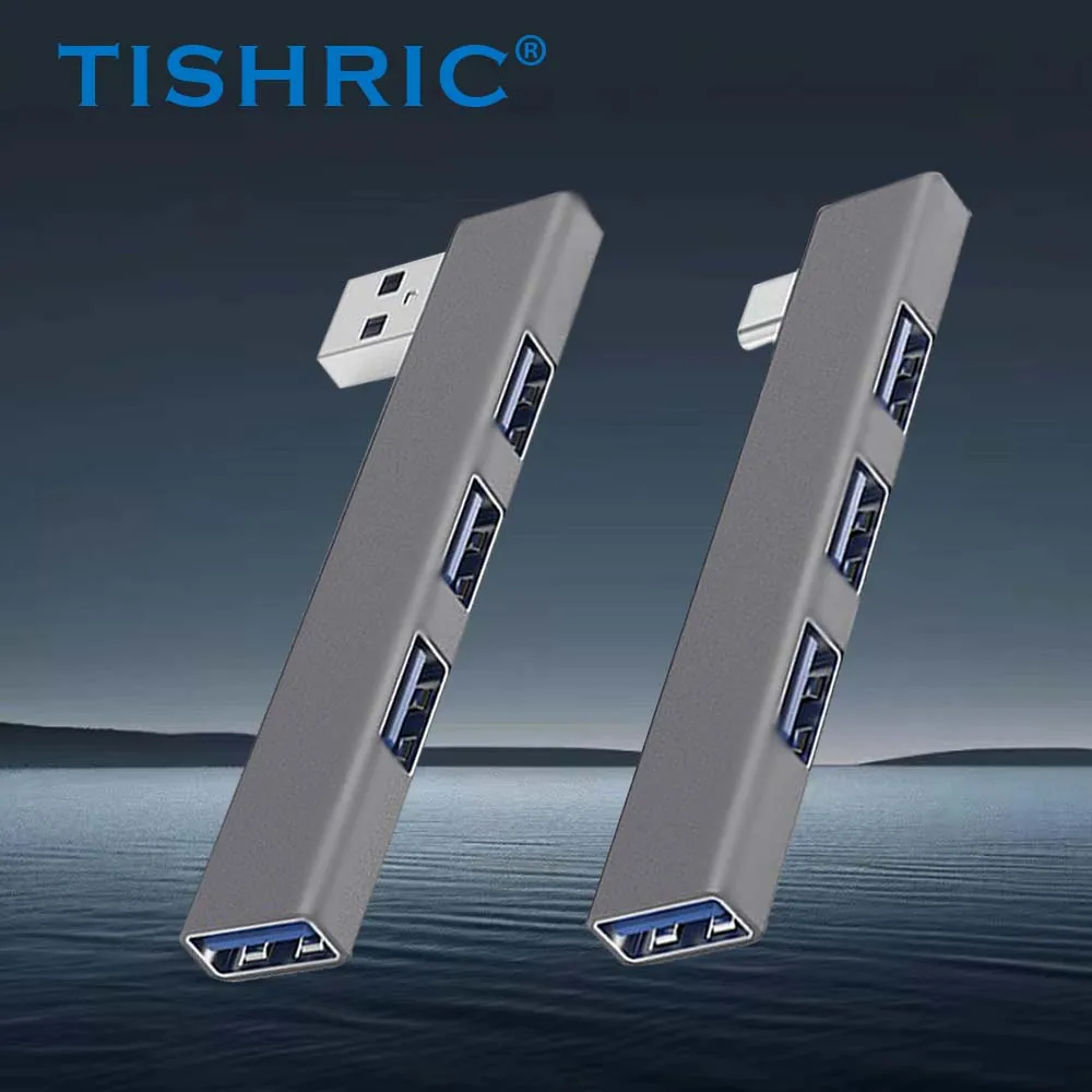 TISHRIC Side Plug-in USB Extender 4 in 1 USB Docking Station 4 Ports USB Hub USB/Type-C Interface Docking Station for PC Laptop