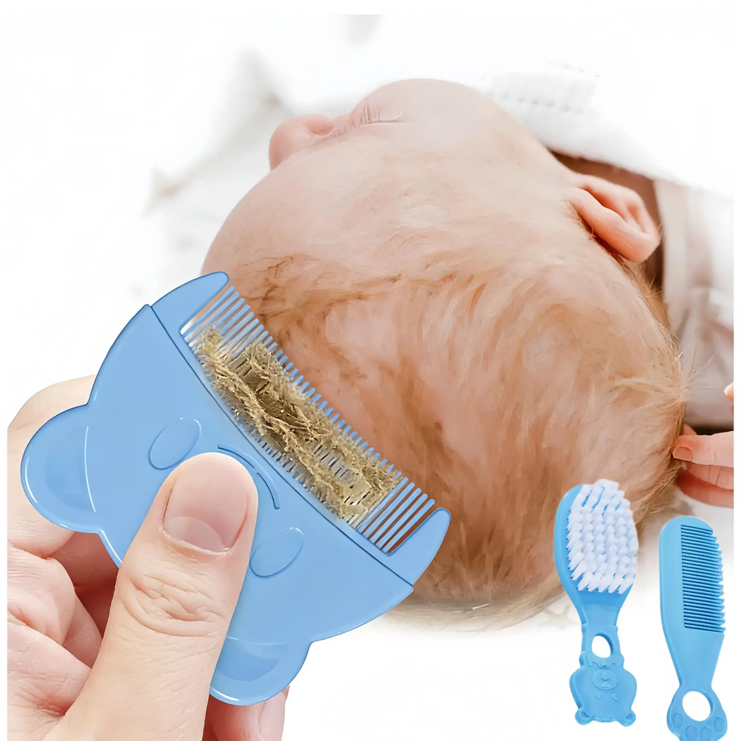 3-piece bear-shaped grooming set, newborn comb, soft bristle brush, suitable for bathing and massaging newborns and infants