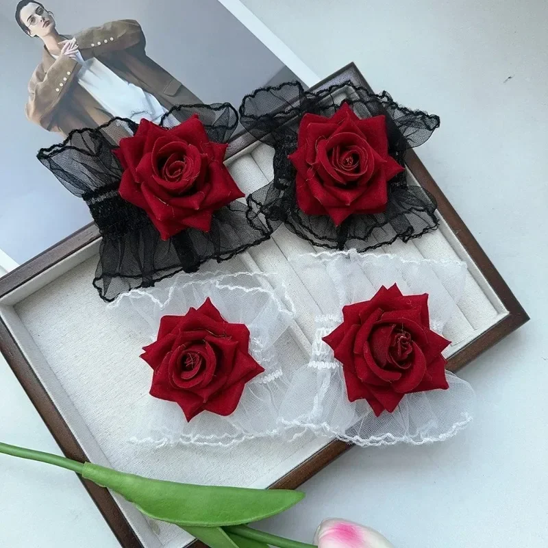 2pcs Elegant Simulation Flower Bud Ribbon Rose Wrist Flower Romantic Outfit Suitable for Wearing in Various Occasions
