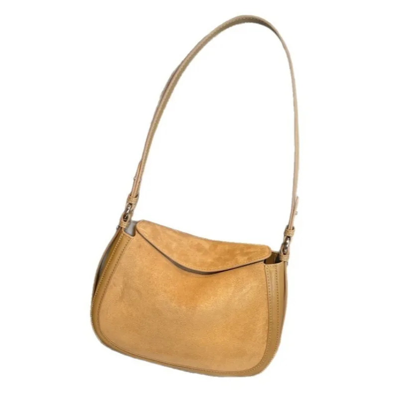 Vintage Everyday Shoulder Bag for Women Genuine Leather Nubuck Crossbody Bag High End Versatile Adjustable Strap Luxury Handbag