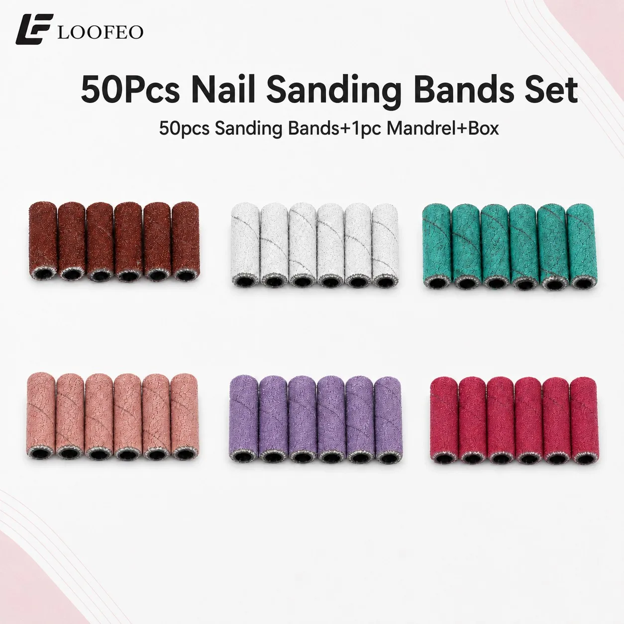50Pcs 3mm Nail Drill Bit Sanding Bands for Nail Drill File 120/180/240 Grit for Acrylic Nail Gel Removing Manicure Pedicure Tool
