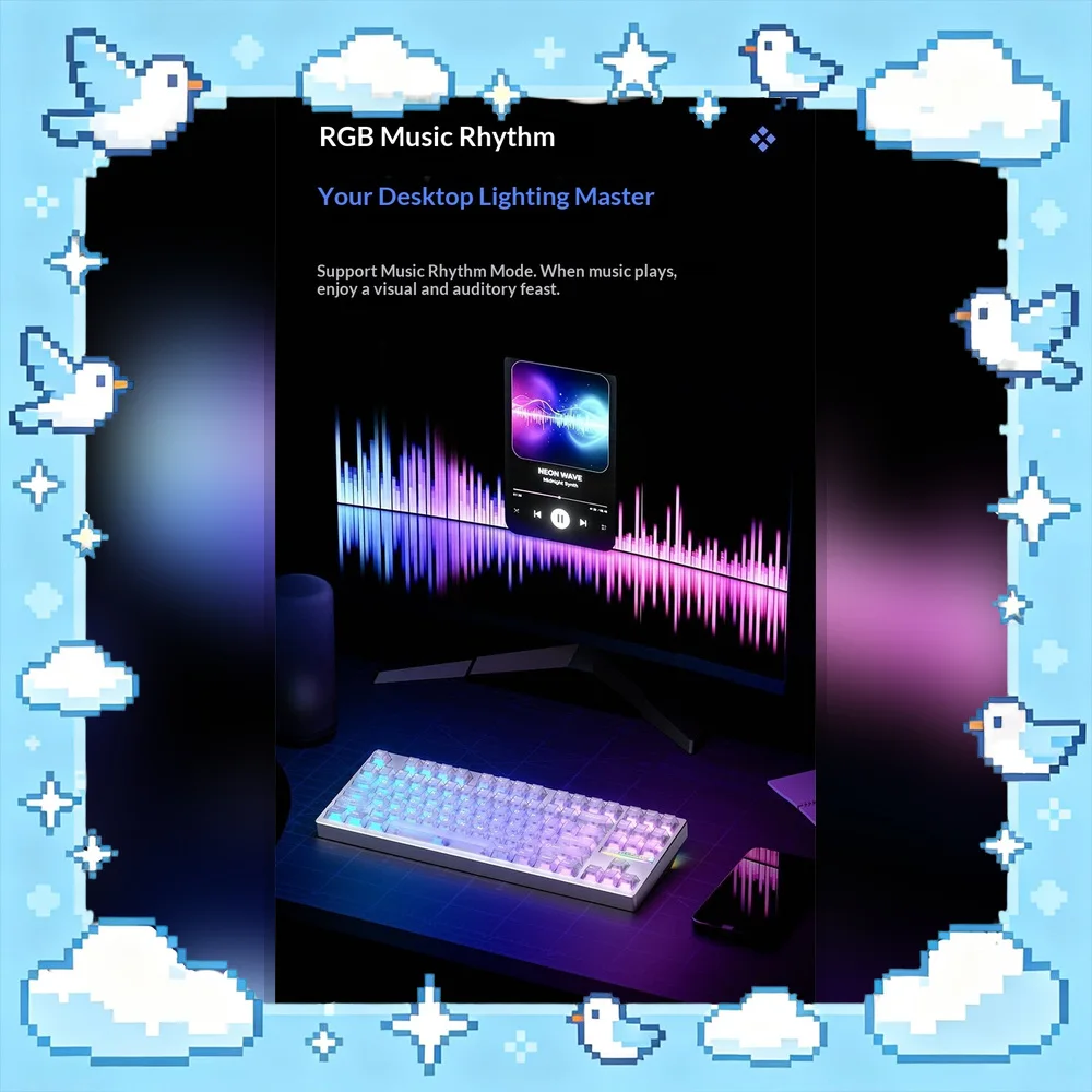 WEIKAV NUT65 Transparent Tri-Mode Aluminum Mechanical Keyboard Hot-Swappable RGB For Gifts