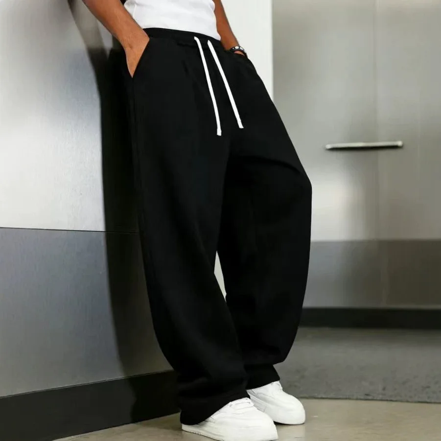 American style casual pants, loose drawstring sports pants straight leg wide leg pants, casual sweatpants, plus size men's pants