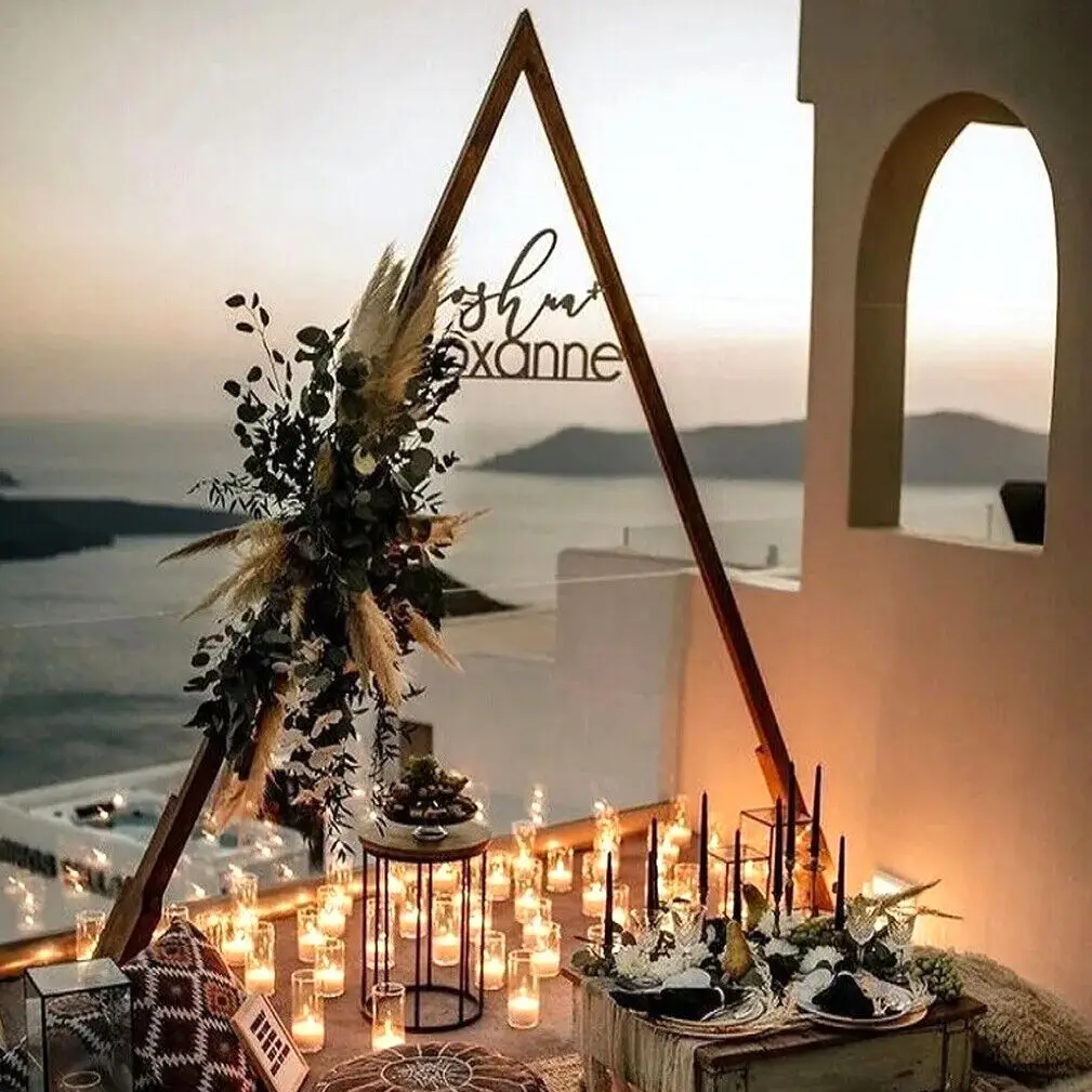 3m Large Wooden Vintage Wedding Arch Triangle Backdrop Stand