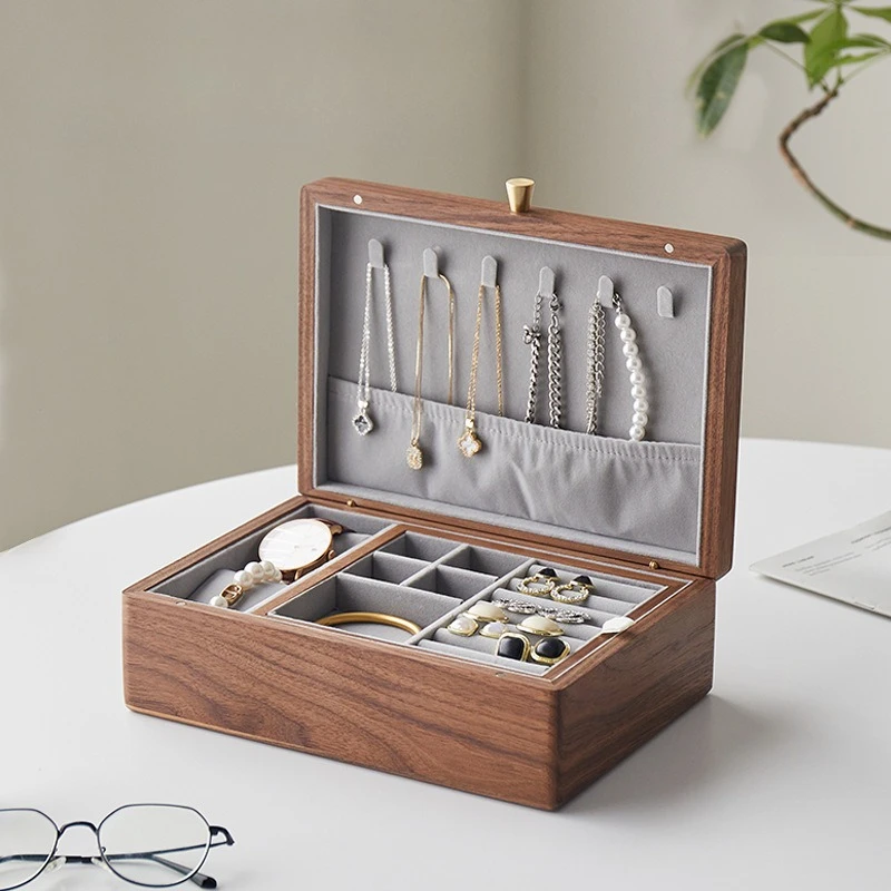 Solid Wood Jewelry Box Retro Ring Earrings Storage Boxes Luxury Necklace Bracelet Display Case Jewellery Organizer Packaging