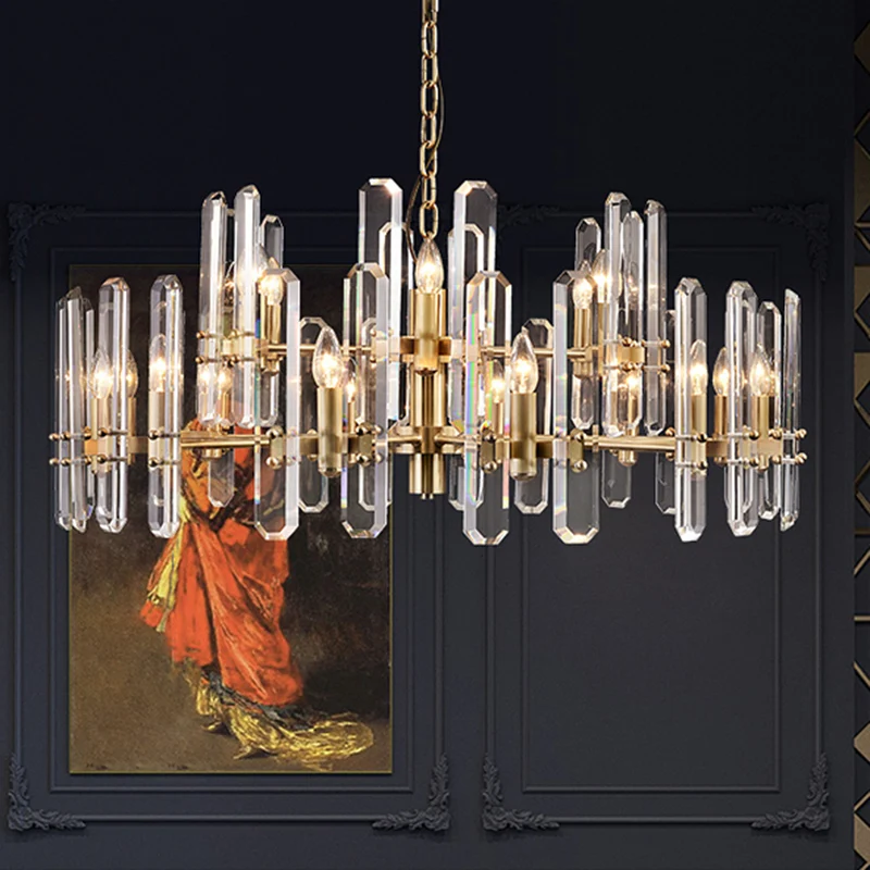 Nordic Brass Gold K9 Circular Crystal Chandelier lustre Height adjustable ceiling Suitable for Indoor living room luminaire