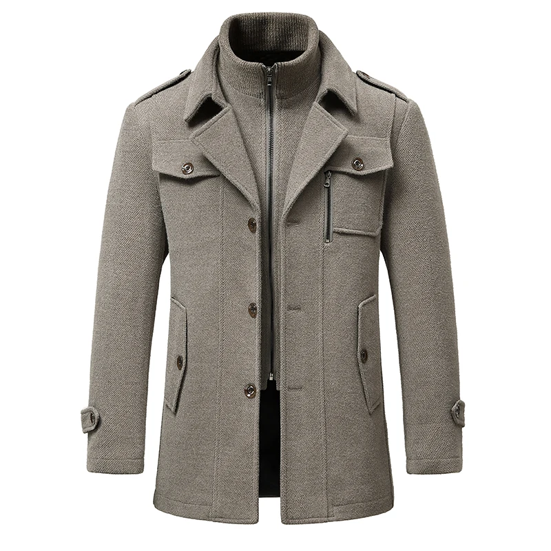 New 2026 Winter Men's Woolen Coat Detachable Inner Collar MidLength Thicken Jacket Outerwear Casual DoubleCollar Warm Overcoat