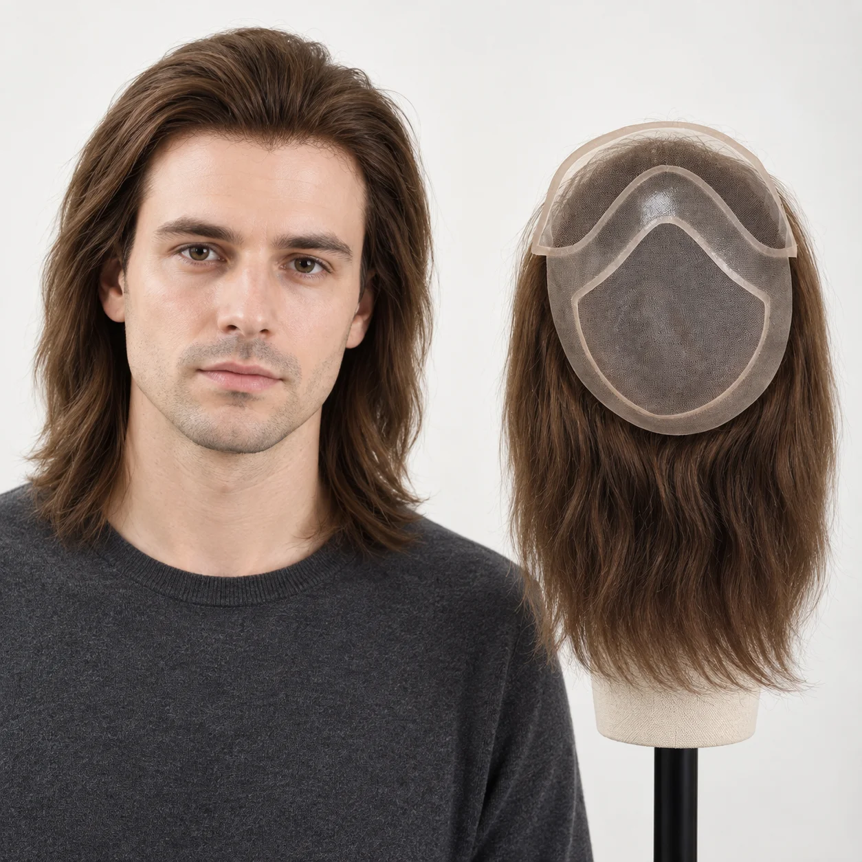 12 Inch European Human Hair Toupee for Men French Lace Front Mono PU Base 130% Density Hairpiece Natural Look Hair Extension