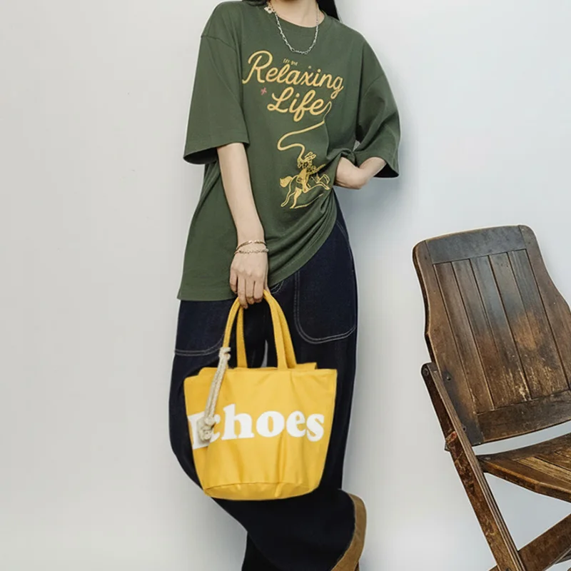 Maden Yellow Canvas Bucket Bag Women's Holiday Single Shoulder Crossbody Tote Handbag Casual Travel Lightweight Commuter Bag