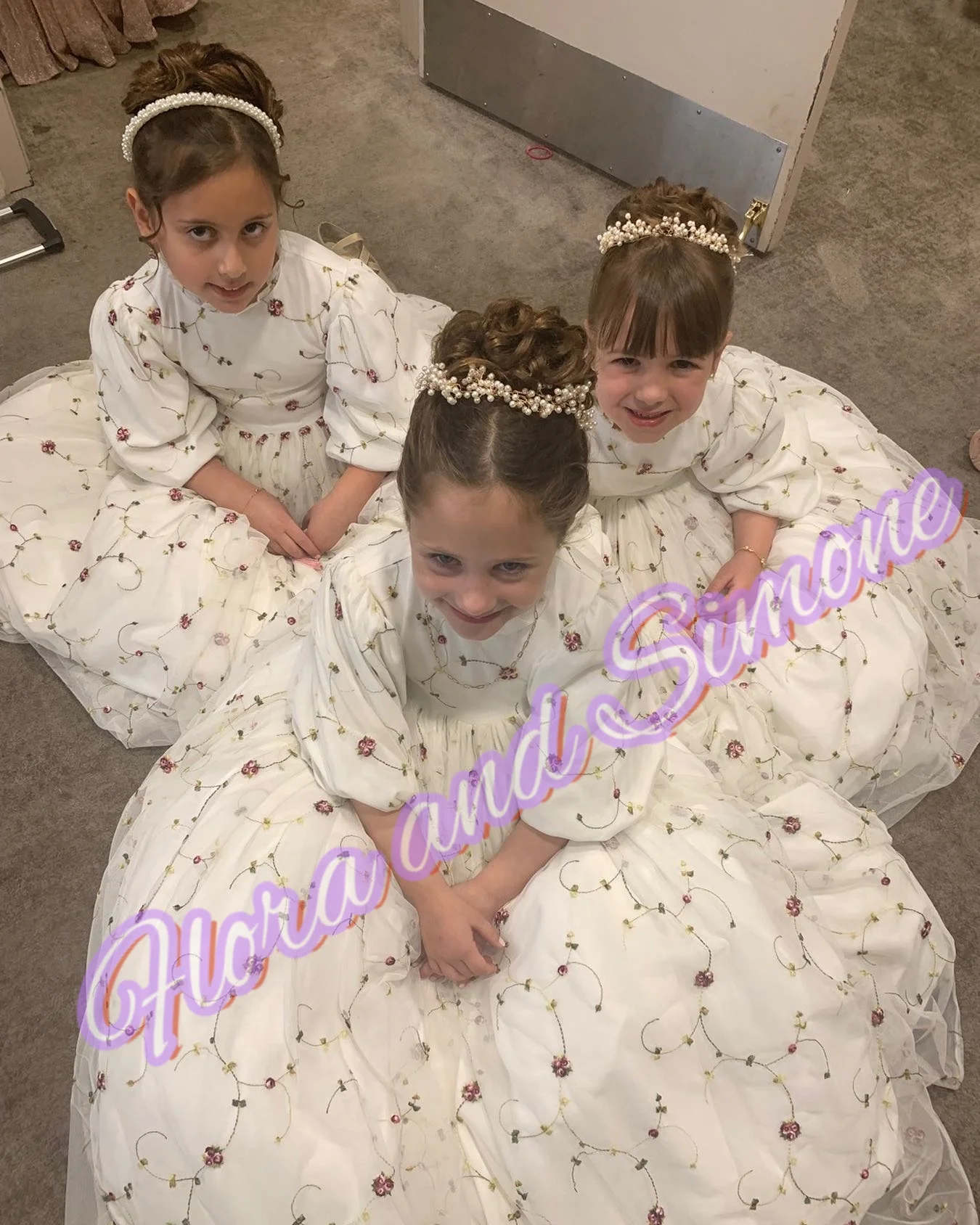 Customized Girl Gown Rose Pink Elegant Puff Sleeves Bow Flower Girl Dress for Wedding Ceremonies Evening Gown Formal Receptions