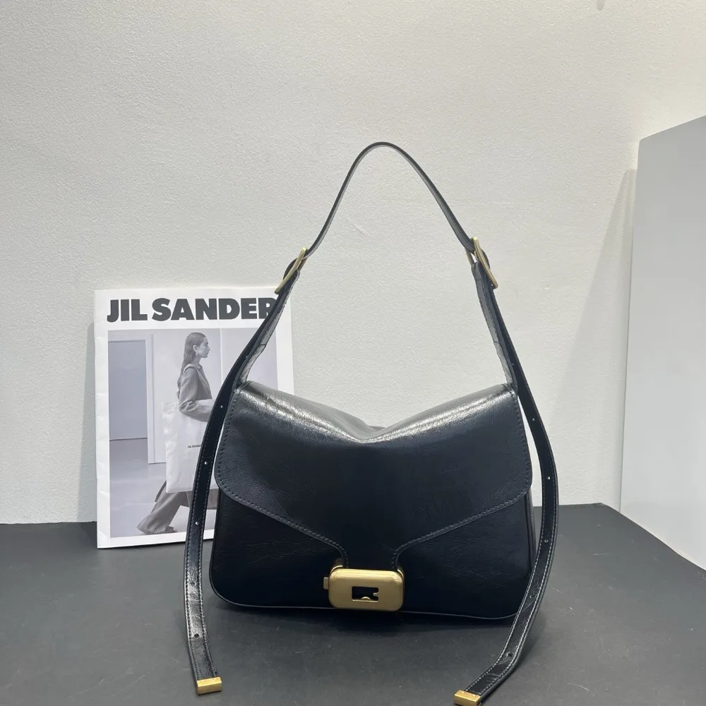 New Leather Women's Bag 2026 Fashion High Sense Light Luxury Retro Fashion Versatile Premium Unique Oblique Span Small Square