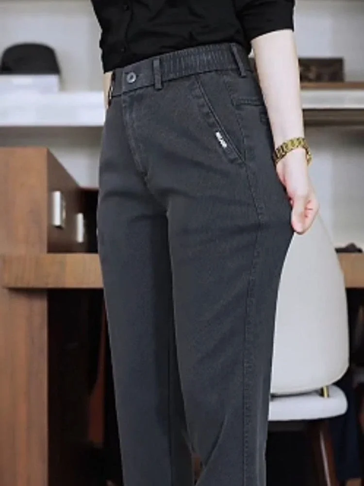 Men's Spring Autumn Elastic Waist Straight Leg Pants Loose Fit Business Casual Anti-Wrinkle Long Trousers