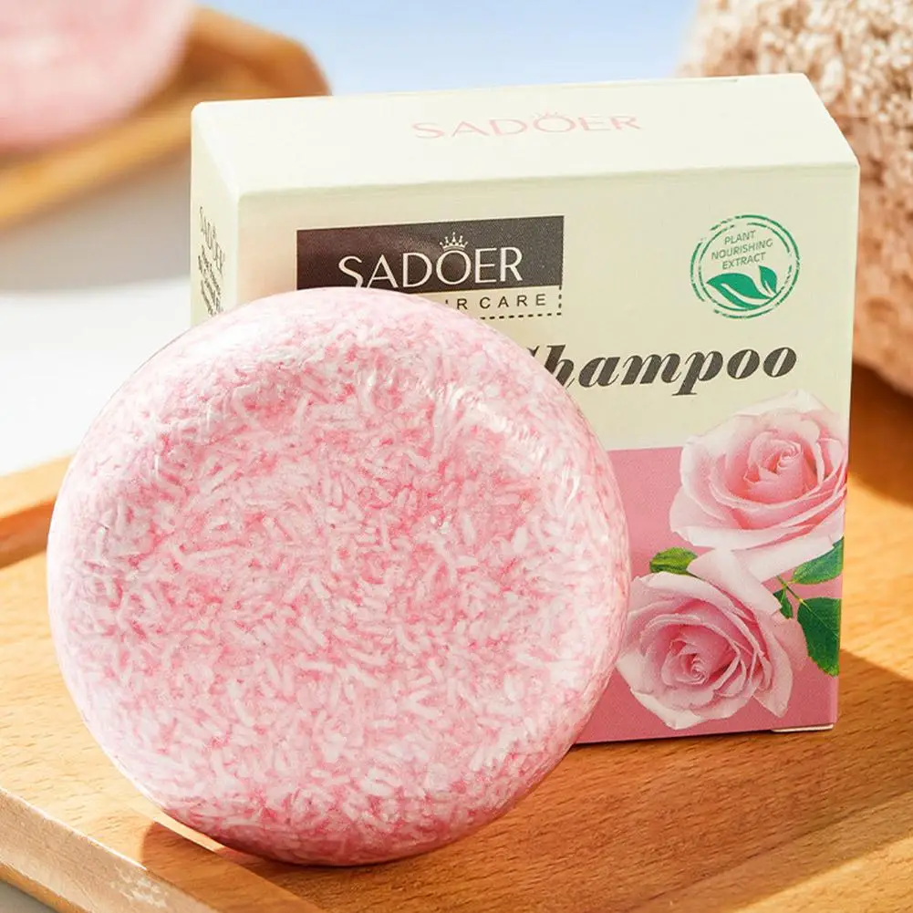 SADOER Rose Fragrance Solid Shampoo Soap Natural Handmade Shampoo Soap Scalp Care Cleansing Nourish Oil Control Hair Care Bar