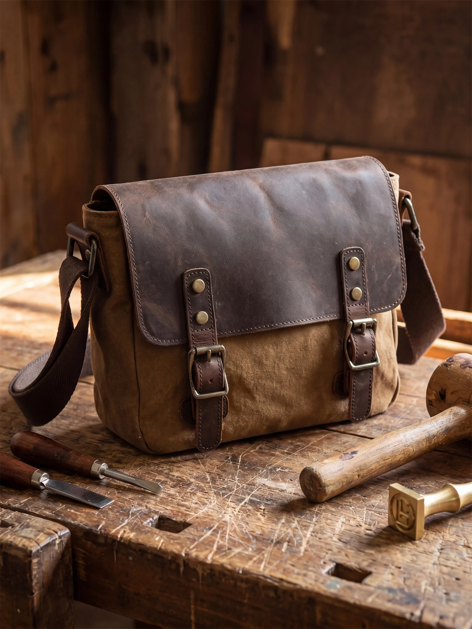 Retro Style Men's Canvas Motorcycle Commuter Crossbody Bag Casual Youth Travel Shoulder Bag Single Strap Bag for Men