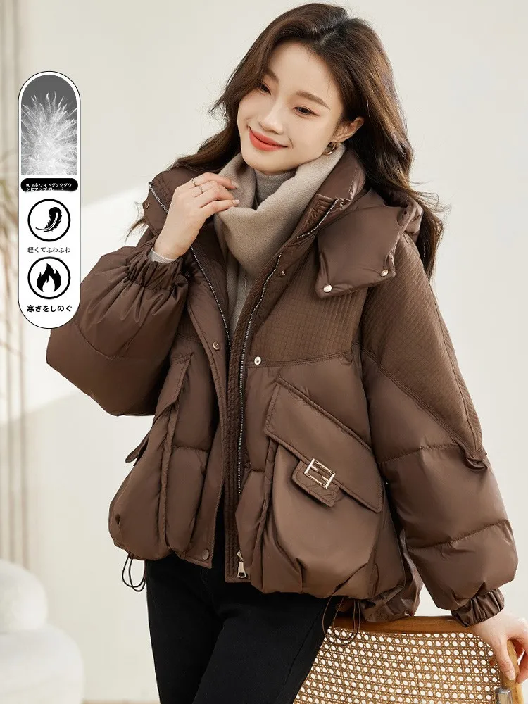 Short Cotton Jacket Women's Winter Fashion Warmth Bread Cotton Coat Outerwear Premium Brand Large Size Simple Style Zipper