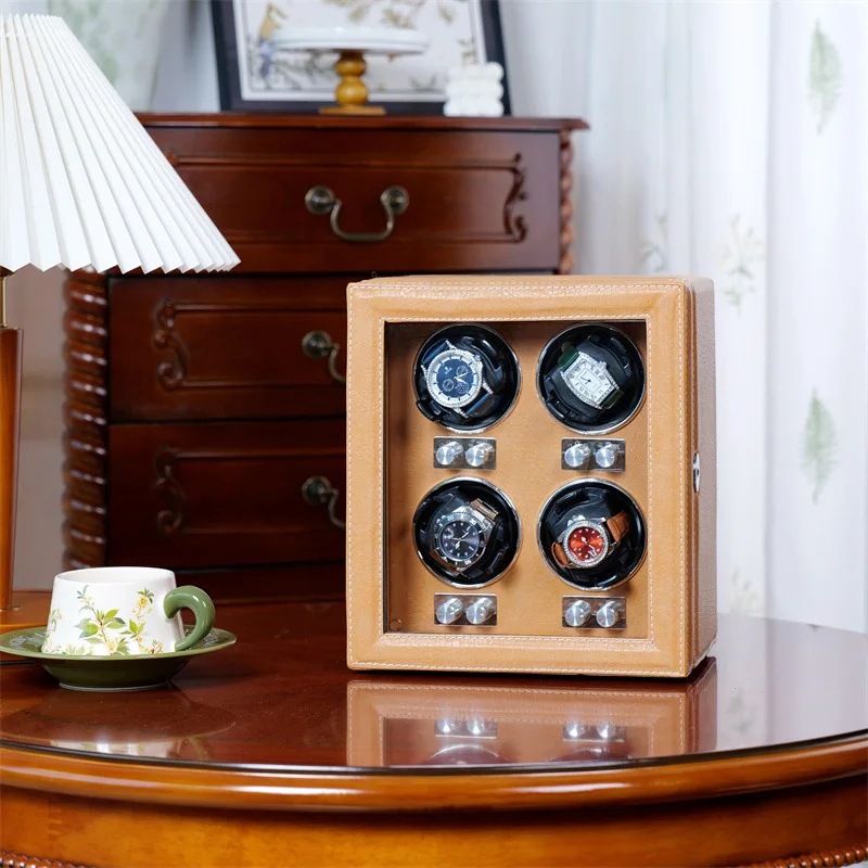 Automatic watch winder/watch box 4slot new key model black and orange leather