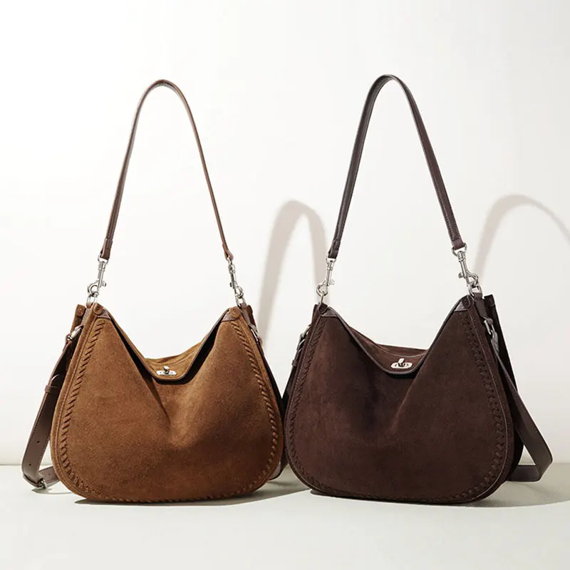 Suede Leather Women's Bag 2026 New Luxury Designer Women Shoulder Bag High Quality Vintage Cowhide Crossbody Bags Female Handbag