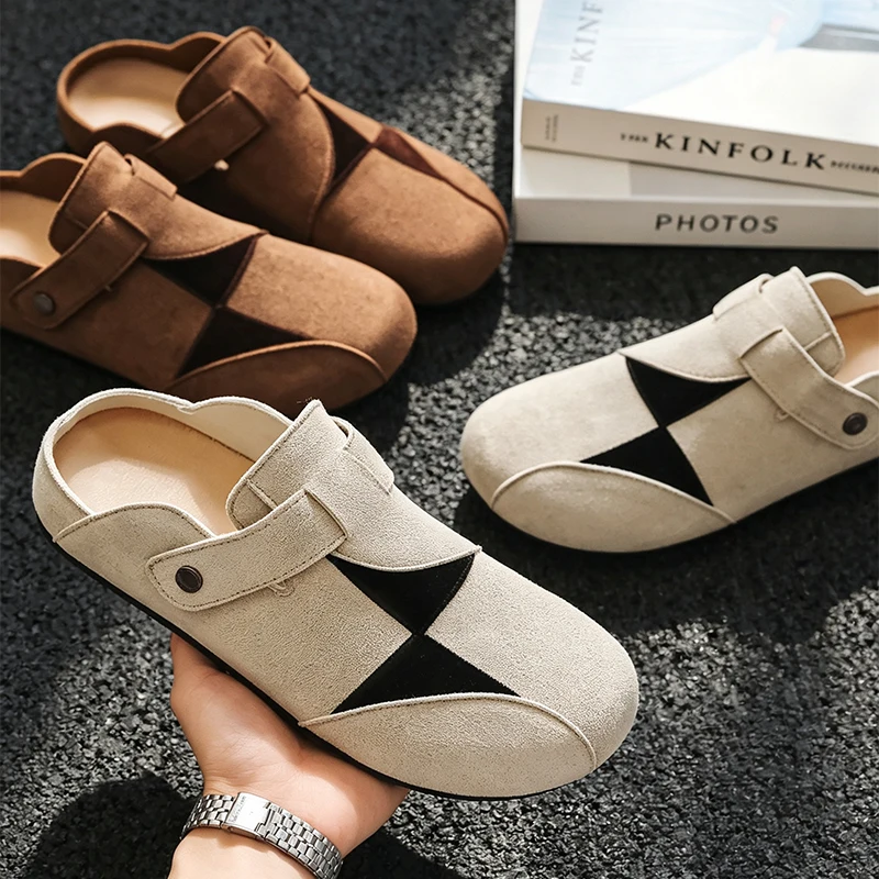 Men's Suede Clogs Soft Leather Mules Men New Summer Men Cork Sandals Comfort Slip On Unisex Clogs With Arch Support