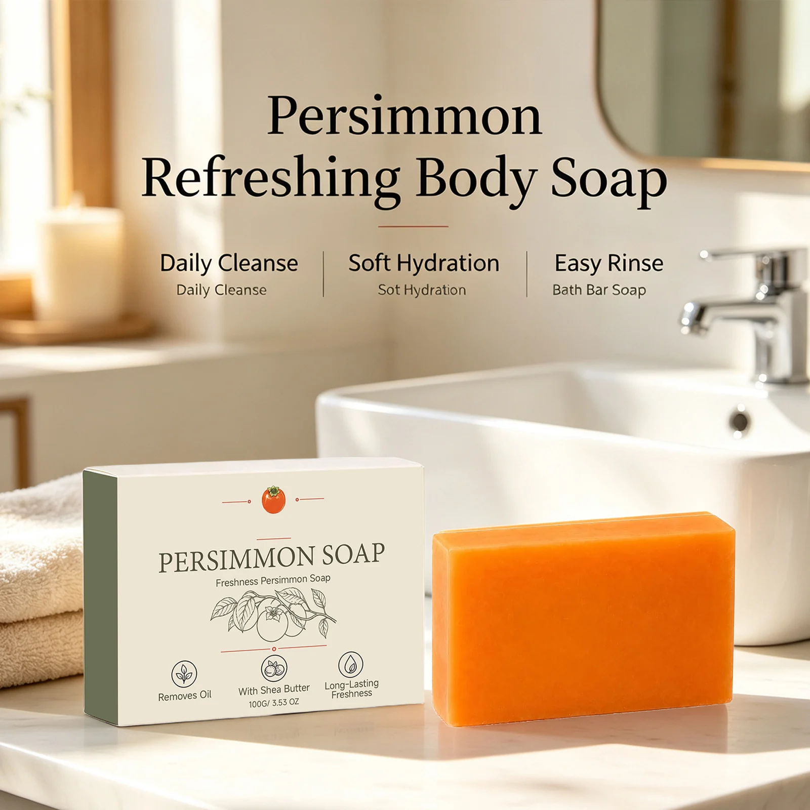 Freshness Persimmon Soap Moisturize Cleanse Skin Surface Massage & Relax Skin Control Oil Freshing Nourishing Body Cleaning Soap