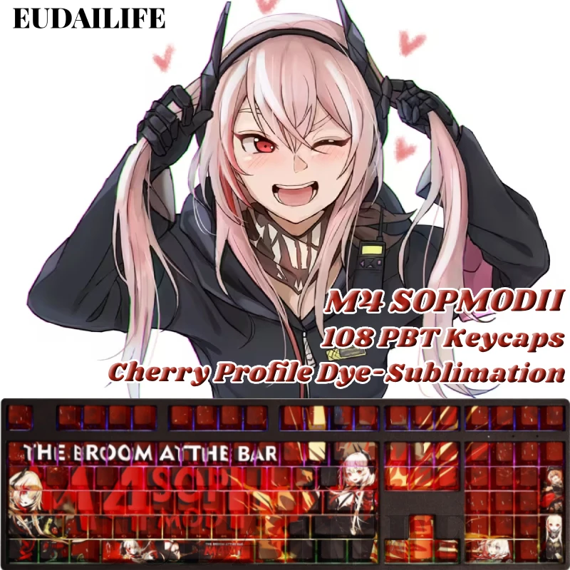M4 SopmodII 108 Keycaps Girls Frontline PBT DYE Sublimation Cherry MX Cross Axis Switch for Mechanical Keyboard Otaku Gift