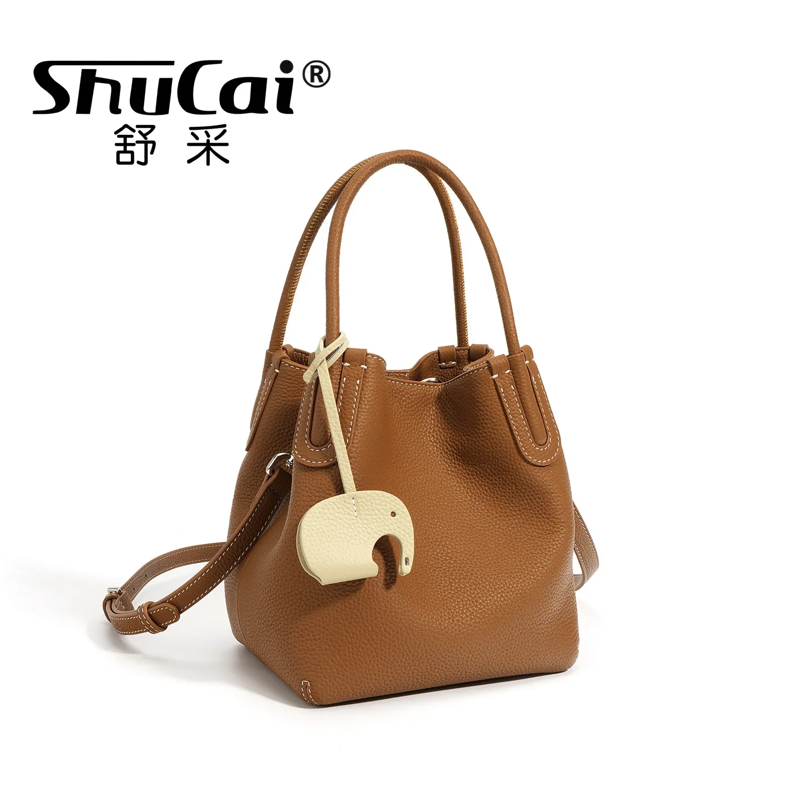 Head Layer Cowhide Vegetable Basket Bag Genuine Leather Cell Phone Crossbody Bag Commuter Shoulder Bucket Bag