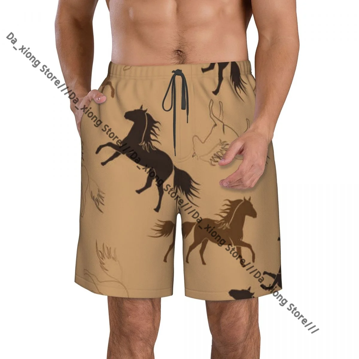 Mens Swimwear Swim Short Trunk Running Horses Illustration Beach Board Shorts Swimming Surffing shorts