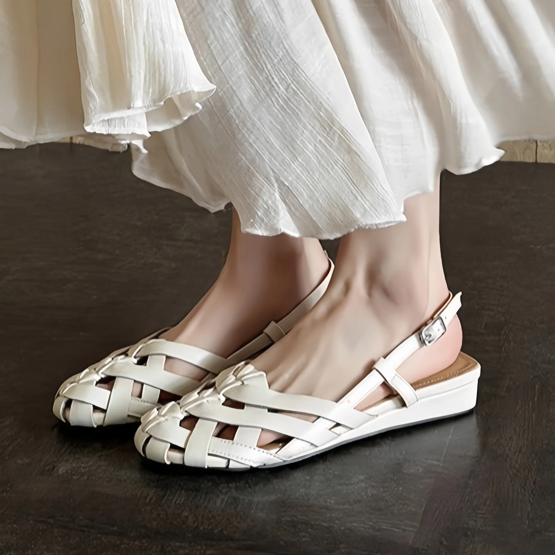 Woven Hollow Sandals Thick Soled Versatile Sandals Design Inspired Single Shoes Retro Sweet Style Sandals French Single Shoes