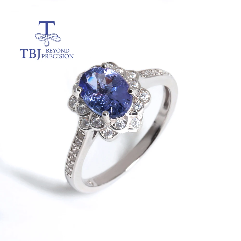 925 Silver natural blue Tanzanite Ring Flower shape design Light luxury jewelry Birthday & party gifts for women and girls