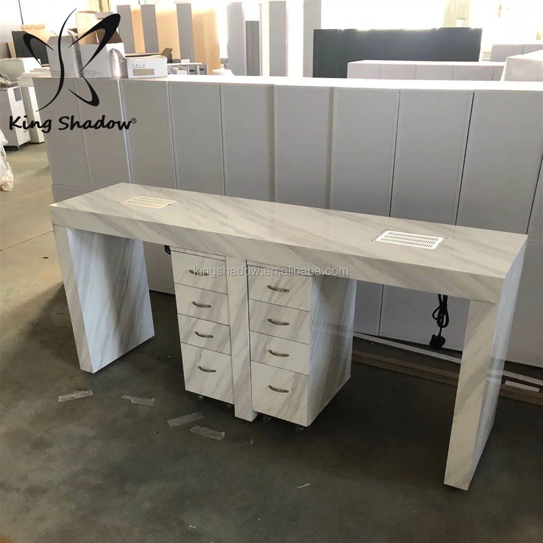 Double Seat Marble Top Nail Art Use Manicure Table Nail Desk Station for Nail Salon