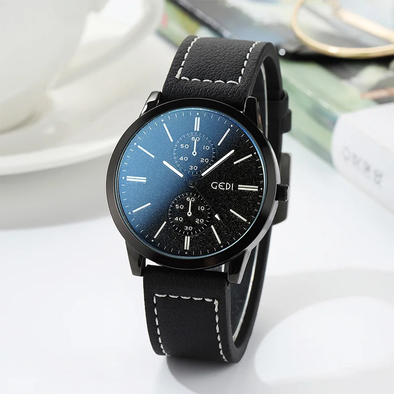 Zml men's business casual leather strap wristwatch - waterproof quartz watch