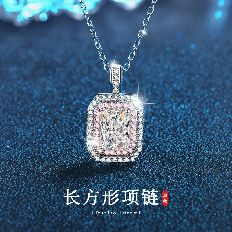 Square Sugar Necklace for Women 925 Silver Redion Moissan Diamond Rectangular Pendant DIY Accessories Wholesale