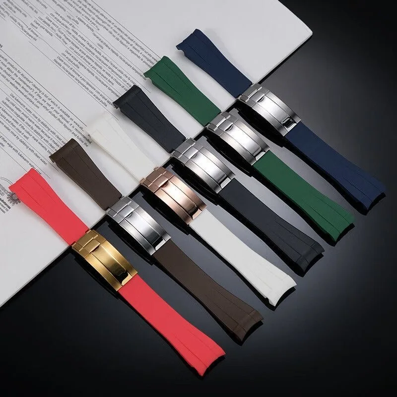High Quality 20mm Watch Rubber Strap Black/Rose Gold/Silver Folding Safety Buckle Fit Sub GMT Yacht-Master for Watch Case 40mm