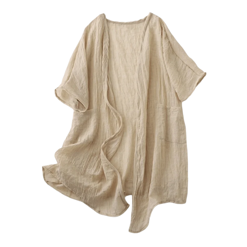 Breathable Short Sleeved Linen Cardigan Loose Sunscreen Cover Summer Shirt Front Opening Simple Long Shawl Summer Wear