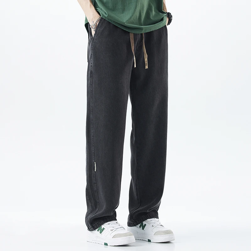 Lyocell Casual Pants Men Korean Fashion Straight Comfortable Male Clothes Loose Wide Pants Black Gray Streetwear