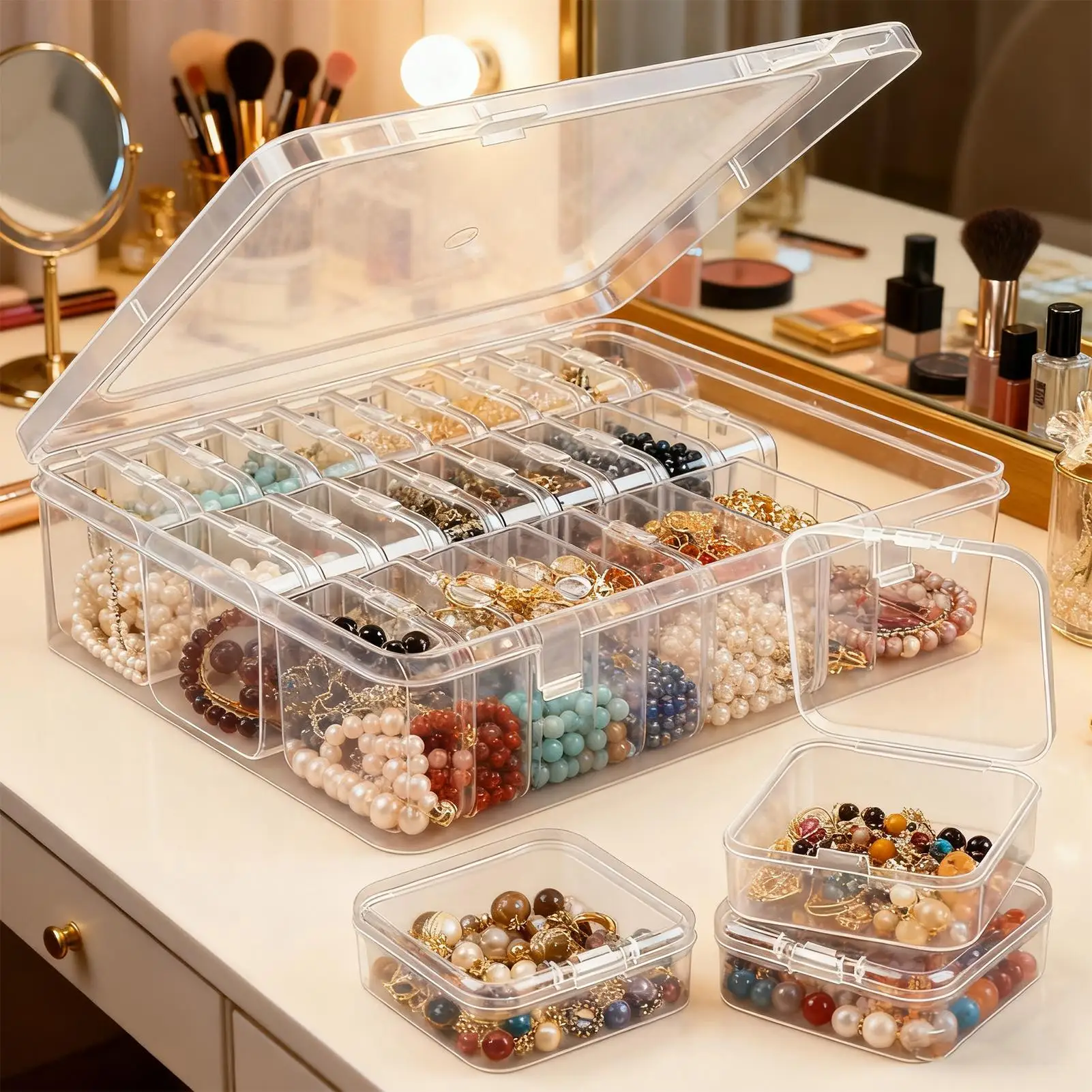 Bead Organizer Box 30Pcs Small Clear Plastic Bead Storage Containers with Hinged Lid for Storage of Small Items Crafts Jewelry