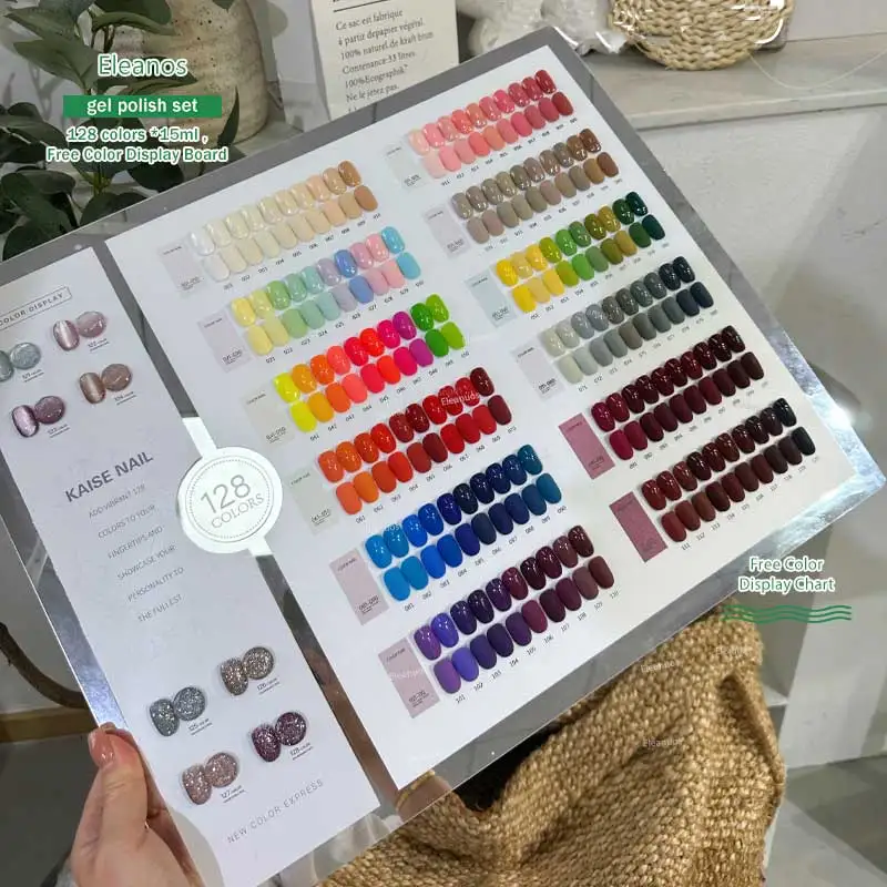 Eleanos High End 128pcs TPO Free Gel Nail Polish Set For Manicure Nail Art Salon 15ml Soak Off UV LED Gel Glitter Varnish Kit