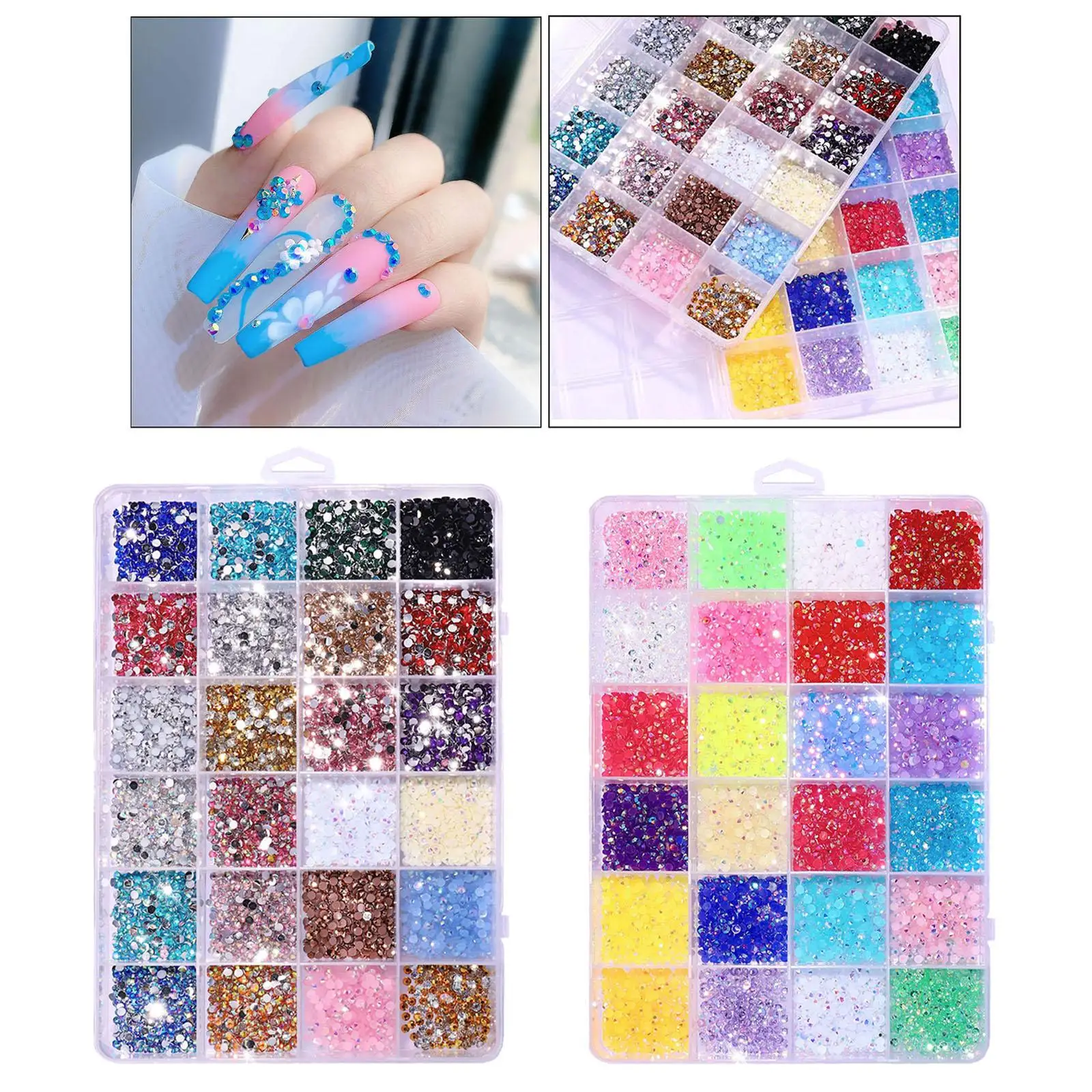 1Box Nail Art Rhinestones Flat Back 3D Gemstone Set for Nail Art Craft Face
