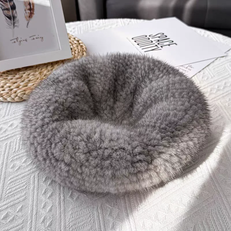 Real Mink Fur Berets Elegant Women's Winter Caps New Design Fashion Fur Hats Knitted Warm Natural Real Mink Fur Beanies Hat