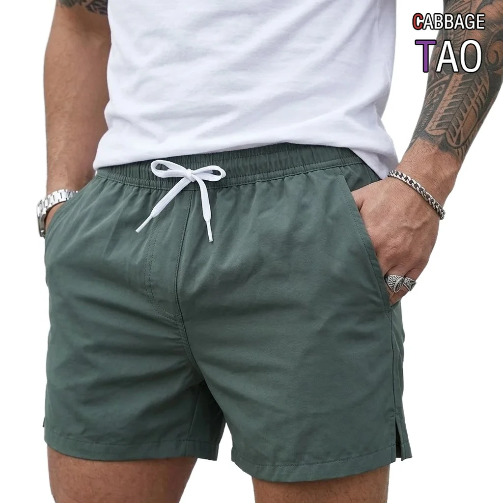 Mens Summer Lightweight Fitness Casual Shorts Loose Solid Color Beach Bottoms Breathable Jogger Shorts for Outdoor Sports